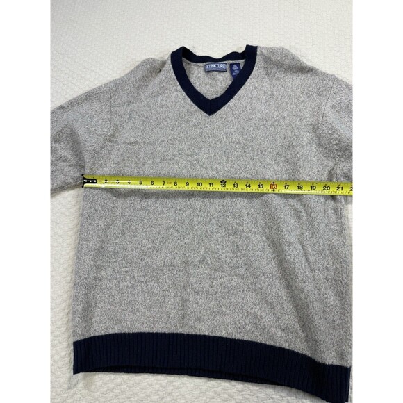 Structure V-Neck Sweater Tennis Lambswool | Cream & Blue‎ | Size X-Large - Picture 14 of 15